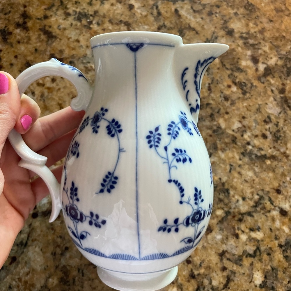 Blue and White Floral Heinrich German made 6” Pitcher